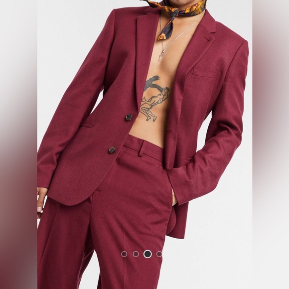 Burgundy Twill Suit Blazer and Wide Leg Pants - Picture 6 of 7